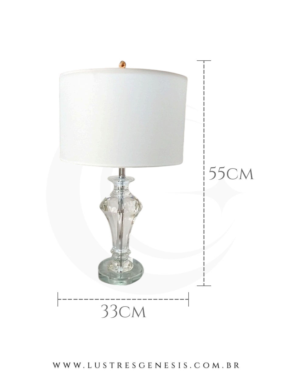 Medidas Abajur com Cúpula Dover Cristal